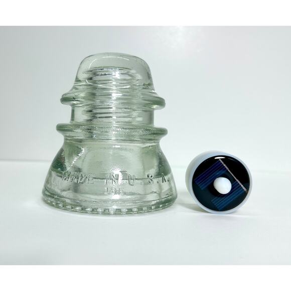 VTG Clear Glass Insulator + New Solar Tealight - USA Hemingray, Industrial Vibe - Picture 3 of 7